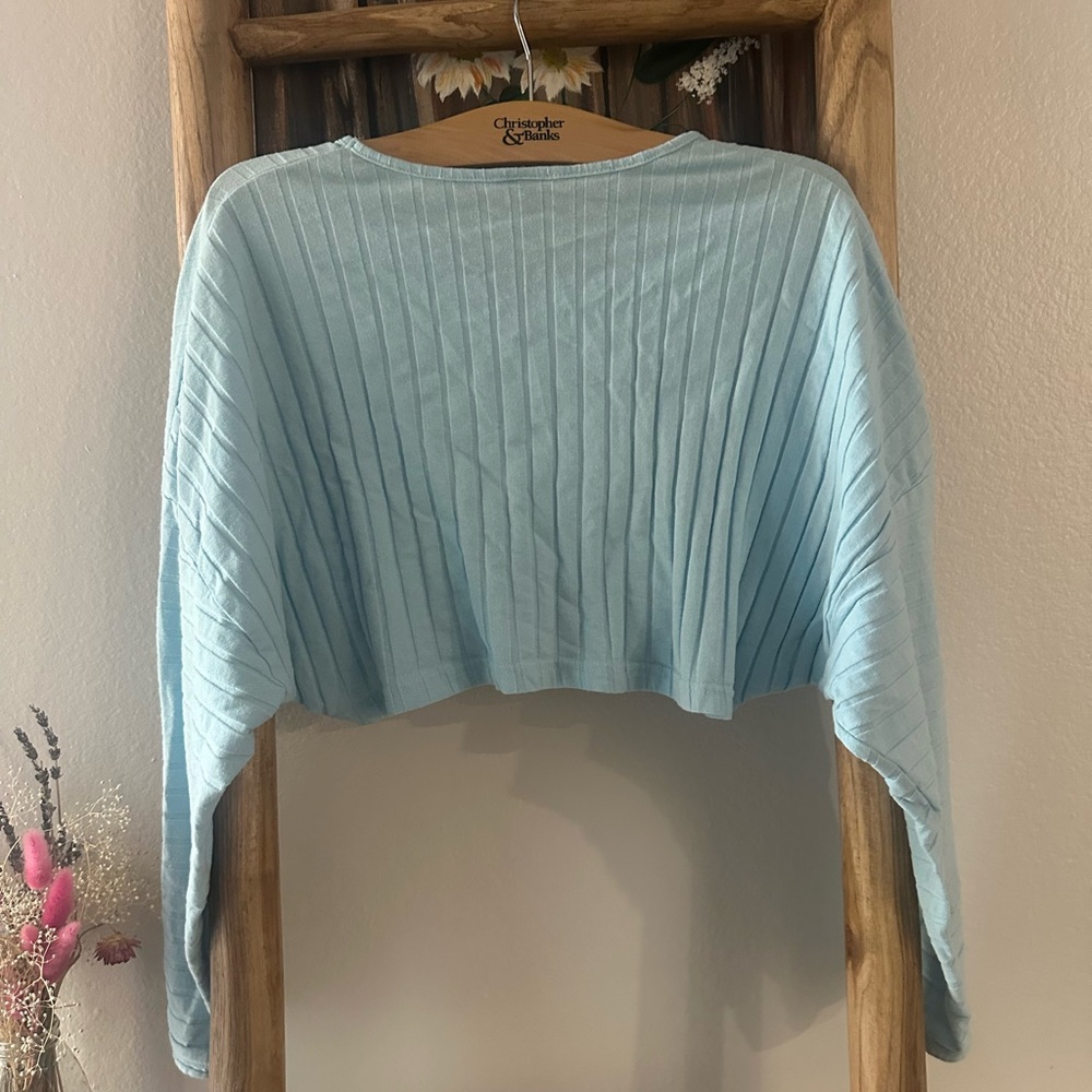 Light Blue Ribbed Knit Sweater